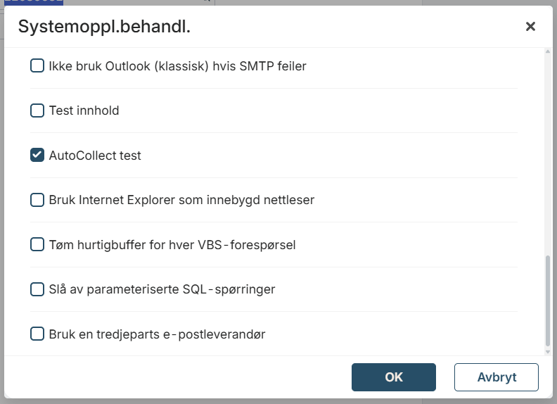 Systemopplysninger AutoCollect Test